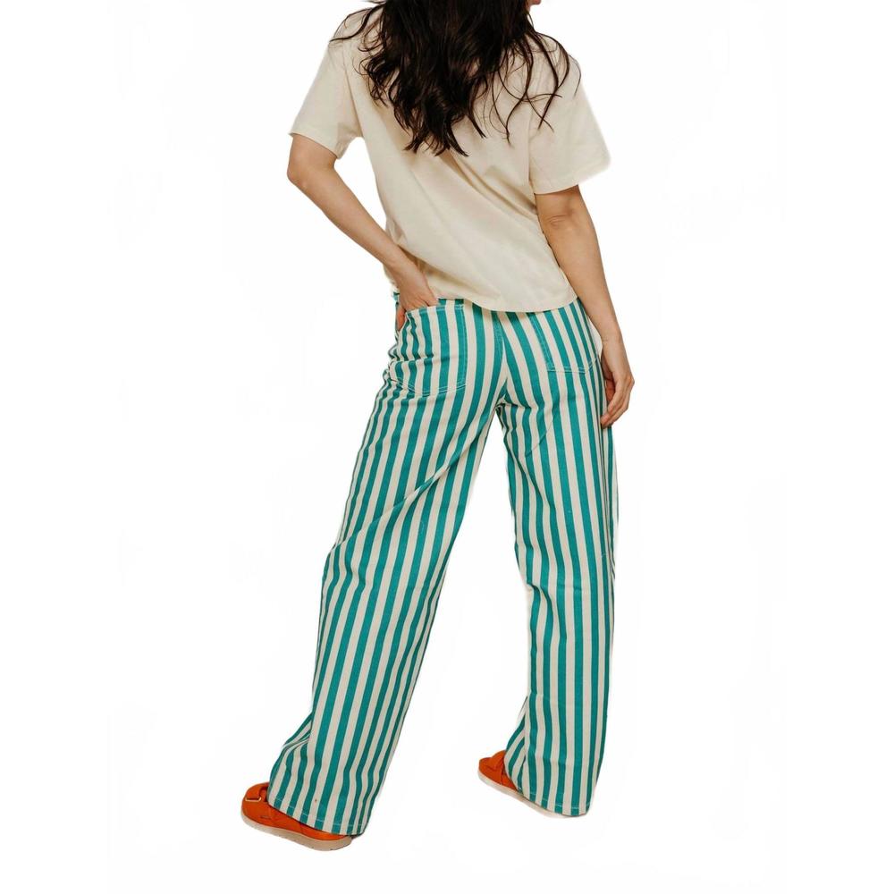 NEW THE TINY BIG SISTER striped berta long denim in off-white/emerald - Picture 3 of 4